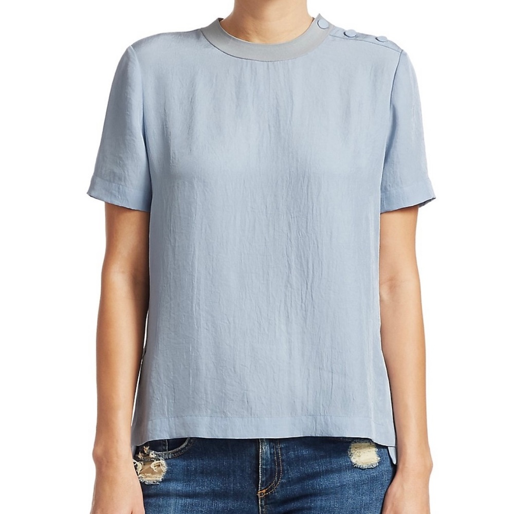 Rag & Bone Women’s Aiden Button Tee Top Short Sleeve Size Medium Powder Blue EUC